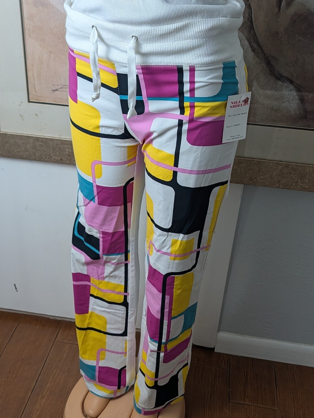 NWT Vintage Nilla Shields Y2K Abstract Geometric Grid Lounge Pants Size XS